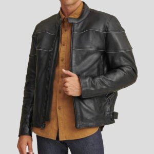 Men's Leather Rider Jacket with Thin Insulate Lining