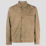 Men's Light Olive Green Suede Leather Shirt - Image 4