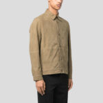 Men's Light Olive Green Suede Leather Shirt - Image 3