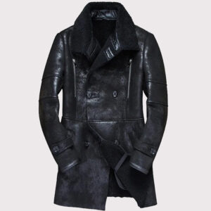 Men's Long Military Style Sheepskin Leather Jacket