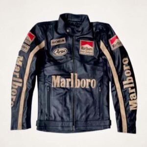 Men?s Marlboro Black Leather Racing Jacket ? Vintage Biker Style