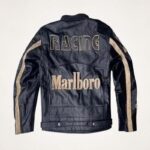 Men’s Marlboro Black Leather Racing Jacket – Vintage Biker Style - Image 2