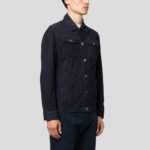 Men's Navy Blue Buttoned Suede Leather Shirt Jacket - Image 3