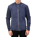 Men's Navy Blue Suede Biker Jacket