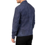 Men's Navy Blue Suede Biker Jacket - Image 2