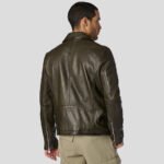 Men's Olive Leather Moto Jacket - Image 2