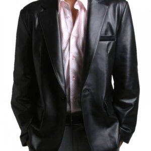 Men's One-Button Closure Soft Lambskin Black Leather Blazer