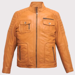 Men's Orange Lamb Leather Biker Jacket