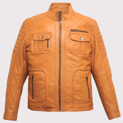 Men's Orange Lamb Leather Biker Jacket