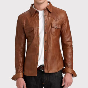 Premium Men's Real Sheepskin Brown Leather Shirt