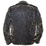 Men's Punk Metal Button Spiked Studded Leather Jacket - Image 2