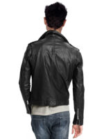 Men's Pure Black Leather Motorcycle Biker Jacket - Image 2
