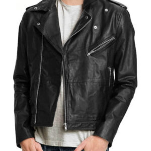 Men's Pure Black Leather Motorcycle Biker Jacket