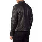 Men's Genuine Quilted Black Leather Cafe Racer Biker Jacket - Image 2