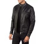 Men's Genuine Quilted Black Leather Cafe Racer Biker Jacket - Image 3
