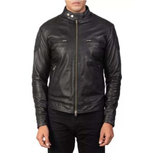 Men's Genuine Quilted Black Leather Cafe Racer Biker Jacket