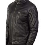 Men's Genuine Quilted Black Leather Cafe Racer Biker Jacket - Image 4