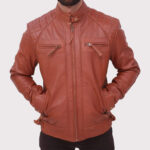 Men's Quilted Vintage Distressed Brown Leather Jacket - Café Racer Style - Image 3