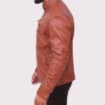 Men's Quilted Vintage Distressed Brown Leather Jacket - Café Racer Style - Image 4