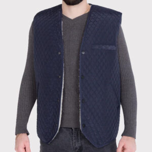 Men's Rancher Western Sheepskin Vest with Quilted Design and Pockets