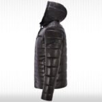 Men's Real Leather Puffer Hooded Jacket - Fully Quilted Black Hoodie - Image 4