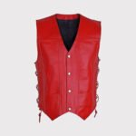Red Motorcycle Biker Vest for Men - Genuine Cowhide Leather