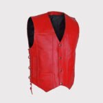 Red Motorcycle Biker Vest for Men - Genuine Cowhide Leather - Image 3