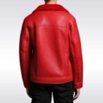 Men’s Red Shearling Trucker Leather Jacket - Image 2