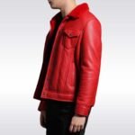 Men’s Red Shearling Trucker Leather Jacket - Image 4