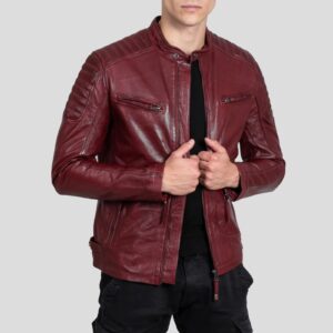 Men's Red Genuine Sheep Leather Biker Jacket