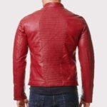 Men's Slim Fit Red Leather Biker Jacket - Image 2