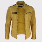 Men's Retro Racing Leather Biker Jacket - Black Stripes - Image 2