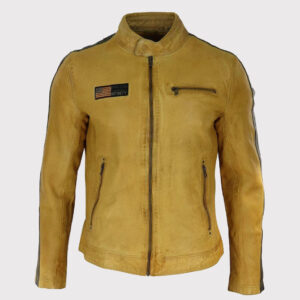 Men's Retro Racing Leather Biker Jacket - Black Stripes