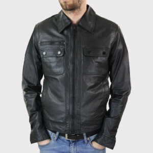 Men's Retro Vintage Classic Slim Fit Black Leather Short Jacket
