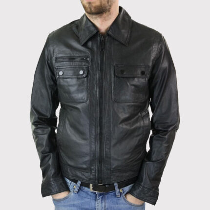 Men's Retro Vintage Classic Slim Fit Black Leather Short Jacket