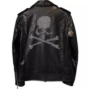 Men's Rhinestone Skull Leather Biker Jacket