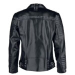 Men's Rock Punk Black Studded Metal Spiked Leather Jacket - Image 2