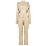 Men's Round Neckline Leather Jumpsuit - Sleek and Modern