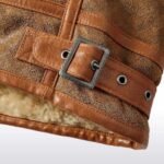 Men’s Shearling Leather Aviator Bomber Jacket Coat - Image 4