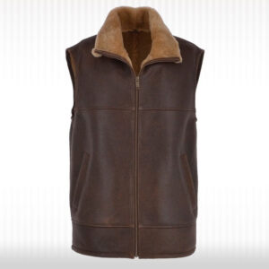 Men's Shearling Fur Flight Pilot Vest - WW2 Sheepskin Leather Gilet