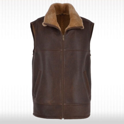 Men's Shearling Fur Flight Pilot Vest - WW2 Sheepskin Leather Gilet