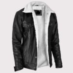 Men's Shearling Leather Aviator Jacket in Black - Image 2