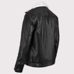 Men's Shearling Leather Aviator Jacket in Black - Image 3
