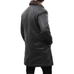 Mens Shearling Lined Black Leather Trench Coat - Image 2
