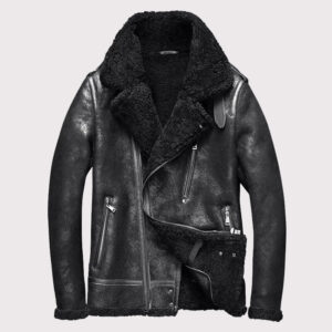 Men's Shearling Notched Collar Sheepskin Leather Jacket