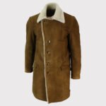 Men's Vintage Retro Tan Brown Shearling Sheepskin Overcoat - Image 2