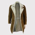 Men's Vintage Retro Tan Brown Shearling Sheepskin Overcoat - Image 3