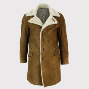 Men's Vintage Retro Tan Brown Shearling Sheepskin Overcoat