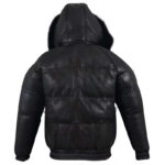 Men's Puffer Bomber Sheepskin Leather Jacket with Removable Raccoon Fur Collar & Hood - Image 2