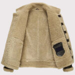 Men's Short Shearling B-3 Flight Jacket - Lambskin Motorcycle Fur Coat - Image 3